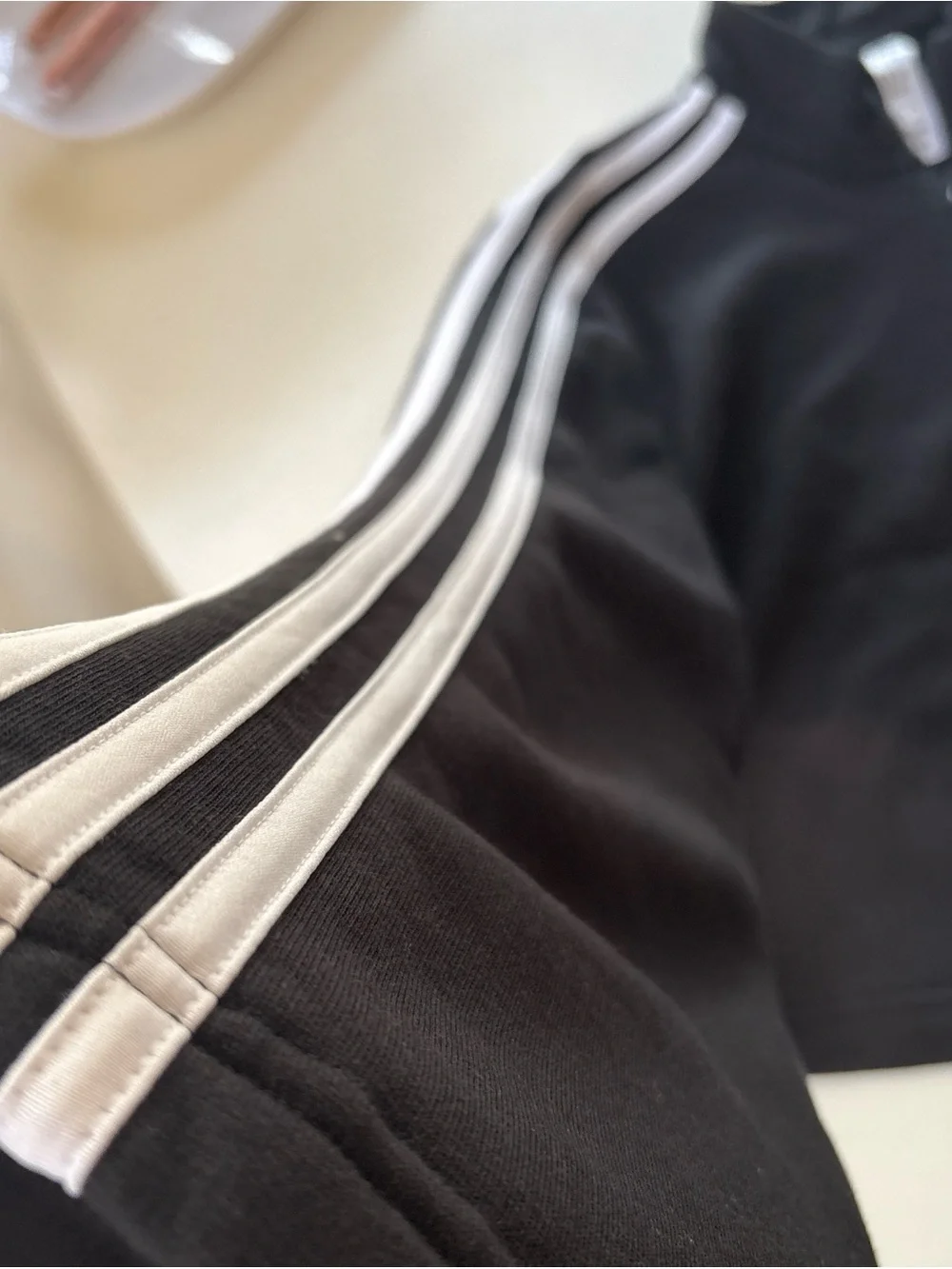 adidas Black Quarter-Zip Pullover with White Stripes - Picture 6 of 9